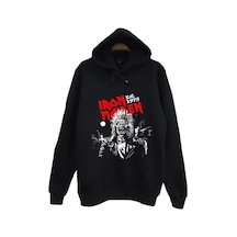 Iron Maiden - Metal - Müzik Grubu Baskılı Unisex %100 Pamuk Kapüşonlu Siyah Sweatshirt Siyah