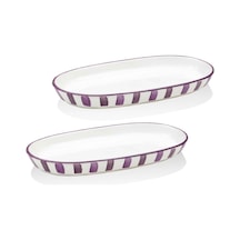 The Mia Joy0016 Joy Oval Servis 2 Li Set Mor 17x30x4 Cm Beyaz - Mor