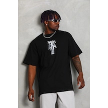 Erkek Kısa Kol Baskılı Bisiklet Yaka T-shirt - Siyah Diğer