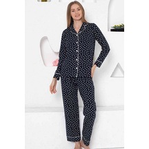 Alimer Kadın Lacivert Kalpli Gömlek Yaka Pijama Takım Edy2764uk-l Lacivert
