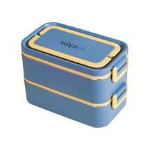 Bento 2000ml Lunchbox 2 Katlı 3 Bölmeli Mini Kaseli Çelik Sefer Tası Yemek Kutusu Lacivert-sarı Çok Renkli