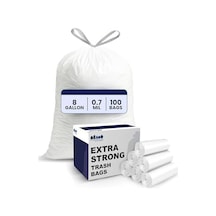 Plasticplace 8 Galon Çöp Torbası - 0,7 Mil - Beyaz İpli Çöp Kutusu Astarları - 55,88 Cm X 55,88 Cm 100 Adet