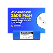 Arçelik Imperium Rs-9131 Robot Süpürge 2600 Mah 14,4 V Batarya  Uyumlu Uzun Ömürlü, Yüksek Performans Pil