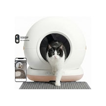 Haustier Cb002 Bej Kameralı Akıllı Otomatik Kedi Tuvaleti, App İle Uzaktan Kontrol, 72lt Hazne, 7lt Çöp Haznesi