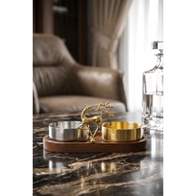 Küllük Ahşap Sunumluk Lüks Geyik Stand Gold-gümüş Metal İkili Dekoratif Küllük Gold