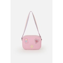 İcone Bag Denim Nakışlı Kız Çocuk Omuz Çantası, Denim İşlemeli Kız Çocuk Çantası, Kot Çocuk Çanta Pembe