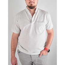 Coonless Battal Cepli Erkek Gri Kısa Kol Yakalı Baba Tshirt Gri