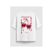 Yolo Street Kuru Kafa Kiraz Baskılı Oversize Beyaz Tişört %100 Pamuk Unisex Streetwear Sırt Baskı Beyaz