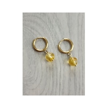 Sitrin Taşı Gold Çelik Halka Küpe Doğaltaş Halka Küpe Sarı