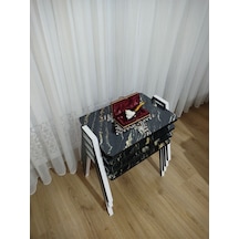 Zigon Sehpa 3'lü Mermer Desenli Tepsi Model Siyah-sarı Mermer Anrasit Ayak Siyah Sarı Mermer