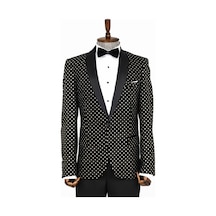 Wessi Nokta Desenli Slim Fit Siyah Erkek Smokin Ceket Siyah