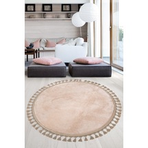 Relax Vizon Yuvarlak 100x100 Cm Ponpon Saçaklı Kaymaz Tabanlı Pembe