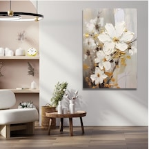 Tekli Dikey Kanvas Salon Tablosu Yağlı Boya Görünümlü Beyaz Çiçek, 30 X 40 -