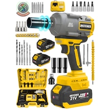 Steiner 21v 1100 Nm Kömürsüz Torklu Çift Akülü 10 Pilli 1/2 Sarı Şarjlı Somun Sıkma Sökme Makinesi + 38 Parça