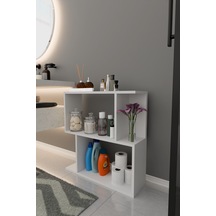 Belek 2 Raflı Banyo Rafı Çok Amaçlı Kitaplık Rafı Dekoratif Raf Beyaz Beyaz