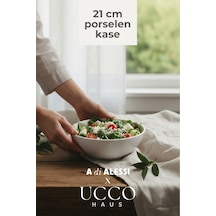 21 Cm Porselen Artisan Salata Meyve Sunum Kasesi - Yemek Makarna Tabağı beyaz
