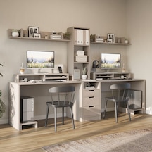 Mode 3 Çekmeceli Kesonlu Çalışma Masası , Raflı Monitör Standlı Çalışma Ofis Masası , Bilgisayar Masası , 2 Adet Raflı Çalışma Masası Kumtaşı