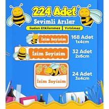 Sevimli Arı Temalı Okul Kreş Kişiye Özel İsim Etiket Seti - Model 449 Çok Renkli
