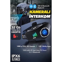 Q28 5.3 Bluetooth Kameralı Intercom - 1500 Mah Su Geçirmez Kask İçi Motosiklet Kulaklık