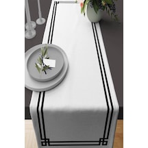 Beyaz Çerçeveli Desen Premium Masa Örtüsü Runner Rnr276n11