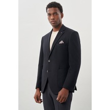 İmza Koyu Lacivert Desenli Örme Mono Yaka Tam Astar Esnek 6 Drop Comfort Fit Casual Ceket 1002245163 Koyu Lacivert