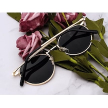 Oval Güneş Gözlüğü  Sarı Çerçeve Siyah Cam Unisex