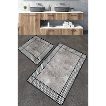 Beja Banyo Halısı Djt 2 Li Set Banyo Halısı Paspas Yıkanabilir Kaymaz Gri - Siyah