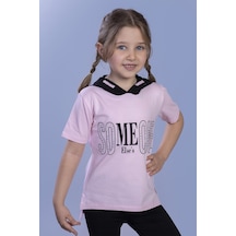 Toontoy Kids Toontoy Kız Çocuk Kapüşonlutaş İşlemeli Baskılı Tişört Pembe