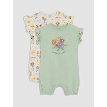 LC Waikiki Lcw Baby Yeşil Fırfırlı Baskılı Kız Bebek 2'li Tulum Lıght Green