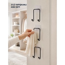 3'lü Duvar Tipi Yapışkanlı Askılık Ev Ve Yaşam Alanları İçin Pratik Set Açık Gri
