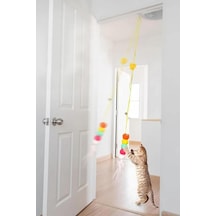 Tırtıl Kedi Oyuncağı, Kendinden Yapışkanlı, Zilli, Elastik İpli, Asılı Kedi Oyuncağı