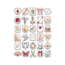 30 Adet Estetik Vintage Pul Sticker Seti - Ajanda Scrapbook Telefon İçin Çok Renkli