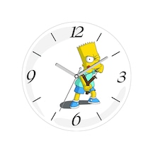 Bart Simpson Sapan Çap 30cm Sessiz Akar Bombeli Gerçek Cam Duvar Saati Çok Renkli