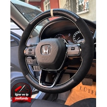 Honda Civic Fe Dikme Direksiyon Kılıfı Alcantara Süet Mat Karbon Bej Yüzük Ve Dikiş 2021-2026