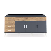 Hyperion Konsol 2 Raflı 6 Çekmeceli 3 Kapaklı 176x44x83 Antrasit-antrasit/çam Antrasit/çam