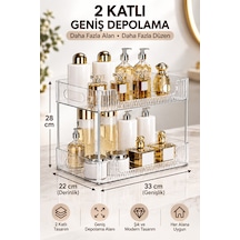 Lumera 2 Katlı Şeffaf Çok Amaçlı Organizer Makyaj, Parfüm, Banyo Ve Mutfak Düzenleyici Raf 33 22 28 Cm. Şeffaf