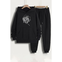 Uyguntarz Unisex Woman One Line Baskılı Eşofman Takımı Siyah