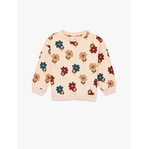 Koton Bisiklet Yaka Çiçekli Pembe Kız Çocuk Sweatshirt 6smg10040ak Pembe