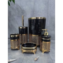 Avangard Siyah Üzeri Gold Işlemeli 5'li Banyo Seti Siyah