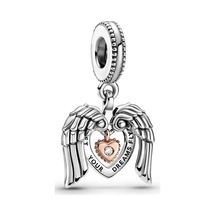 Nur Silver Melek Kanatları Ve Kalp Sallantılı Gümüş Charm Nur-bl01995