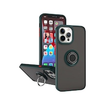 Apple Uyumlu iPhone 11 Pro Max Kılıf Yüzüklü Standlı Extra Darbe Koruma Sert Silikon Kapak Yeşil