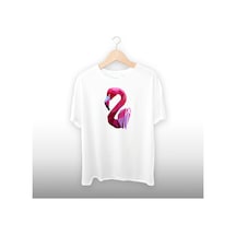 Flamingo Detaylı Unisex Tişört Beyaz