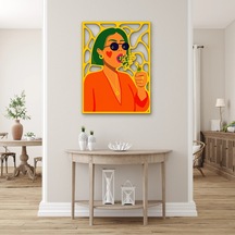 Çiçek Üfleyen Yeşil Saçlı Kadın - Metal Tablo - Dec0385 48 X 65 Cm Çok Renkli