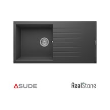 Realstone P015 Laodikya Damlalıklı Granit Evye 1000 500 Mm Antrasit Siyah