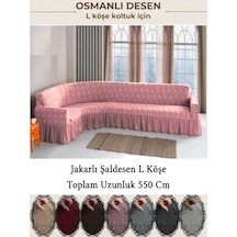 Starmall Jakarli Şal Desen 7 Kişilik L Köşe Koltuk Örtüsü, Esnek Koltuk Kılıfı, Osmanlı Desen 550cm Pudra Pudra