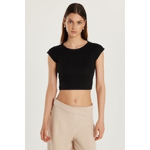 Tudors Kadın Modal Kumaş Slim Fit Dar Kesim Kısa Kollu Bisiklet Yaka Siyah Bluz -33445 Siyah