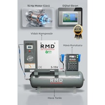R.m.d Kompresör 15 Hp 500 Lt Depo Üstü İnvertörlü Vidalı Hava Kompresör Seti S-15v