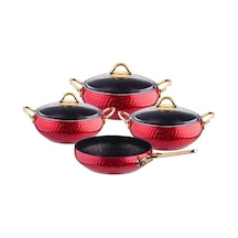 Özkent K-589 Hira Granit 4lü 7 Parça Cam Kapaklı Tencere Seti Kır