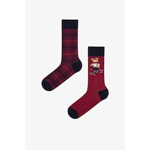Penti Erkek Kırmızı Ski Buddy Yeni Yıl Desenli Pamuklu 2 Çift Soket Çorap