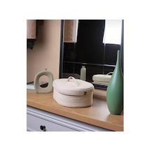 Hasır Jüt Sepet Oval Kapaklı Organizer Düzenleyici 30x20x10 Cm Ekru Ekru